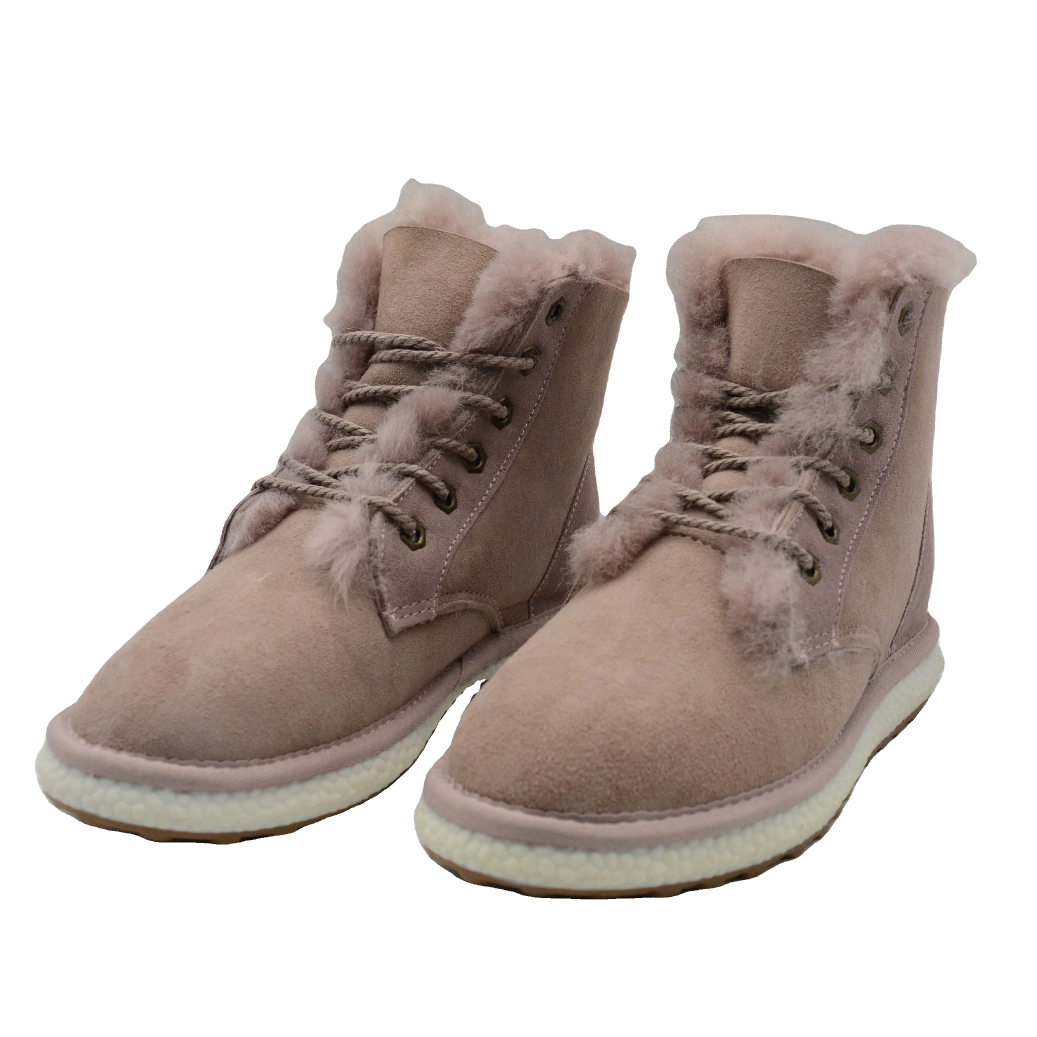 Best sale Cowsuede leather upper sheepskin wool lined women winter fur boot