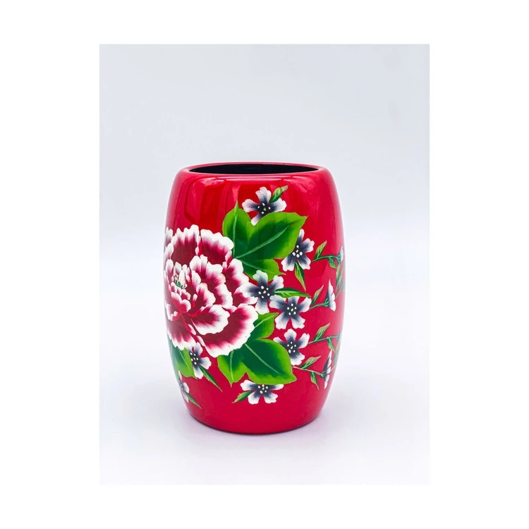 China manufacturer Personalized Wealth Peony red Shaped Ceramic Pen Holder