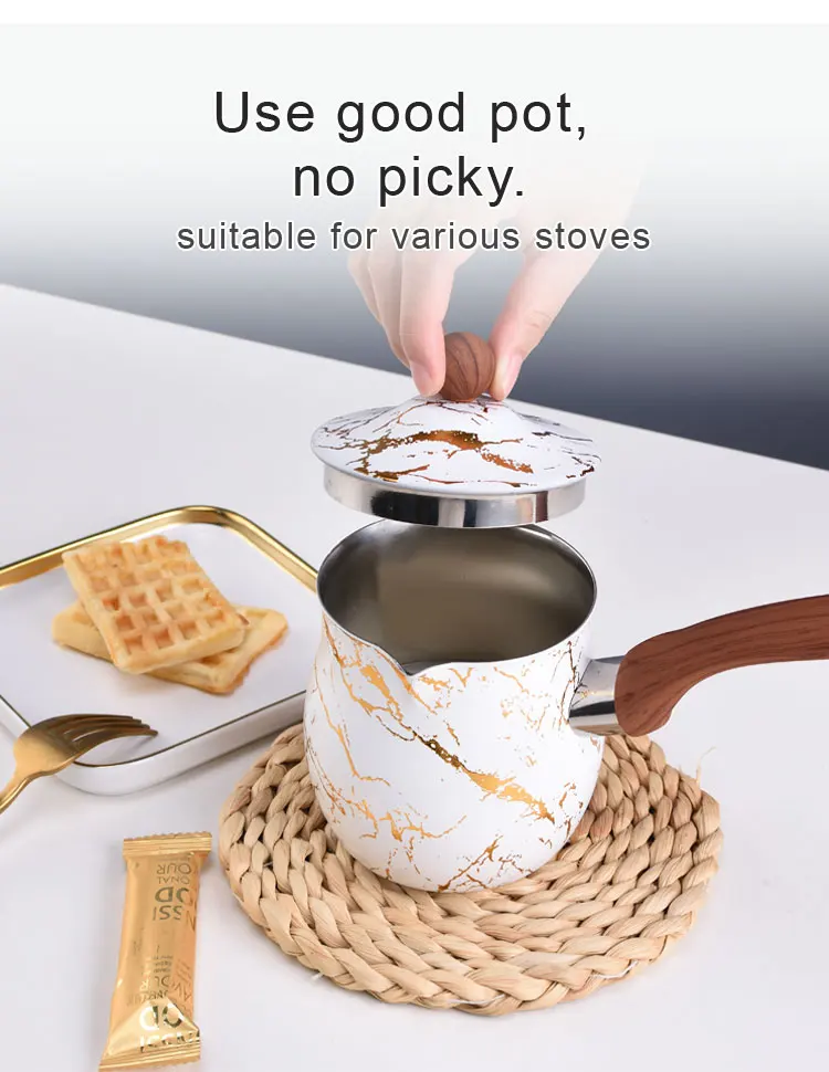 D102582 Private Kitchens Surface Painting Flower Stainless Steel Milk Fast Boiling Turkish Coffee Pot