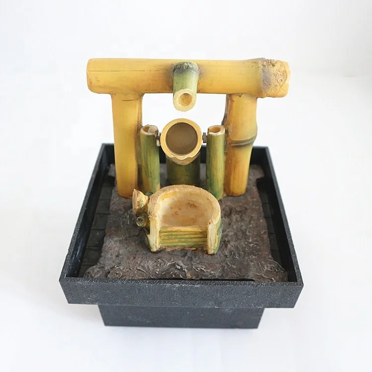 Indoor Home Decorative Mini Bamboo Resin Water Fountain Sculpture-Model Style Tabletop Statue Artificial Wall Figurines