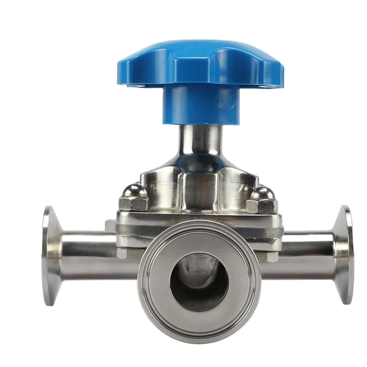 Sanitary Manual Clamped Three Way T Type Diaphragm Valve Stainless Steel 3 Way Diaphragm Valves