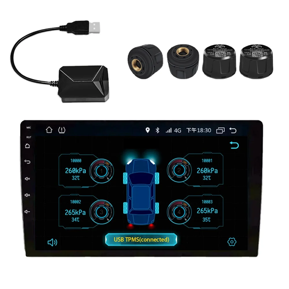 Tire Pressure Monitoring System Car Vehicle USB TPMS with 4 External Sensors Android Car Navigation Display