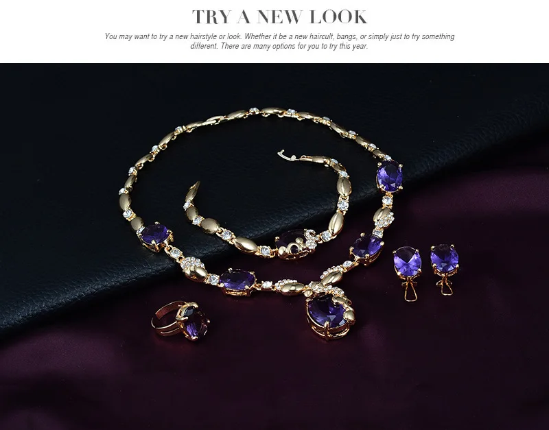 2020 Hot sells 4 piece high quality gemstone gold plating earrings necklace ring bracelet jewelry set