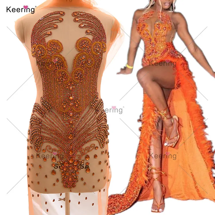 WRA-245 Keering пришить разных цветов с украшением в виде кристаллов из сетчатой ткани ярко-оранжевый изготовленный на заказ аппликация страз и отделка