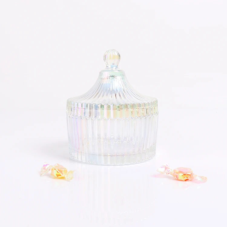 Светлые радужные стеклянные банки для конфет 12 унций 13 унций со стеклянной крышкой для изготовления свечей