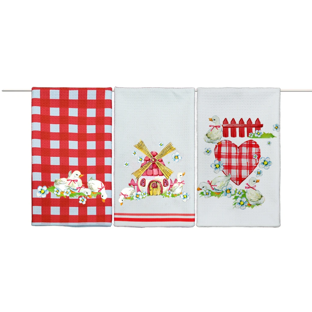 Оптовая продажа впитывающее кухонное полотенце с индивидуальным принтом чайное вафельное Тканое