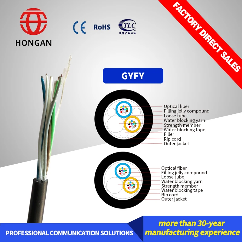 Manufacturer Supply Single Mode 3km Fiber Optic Cable Gyfy With Water Blocking Glass Yarn