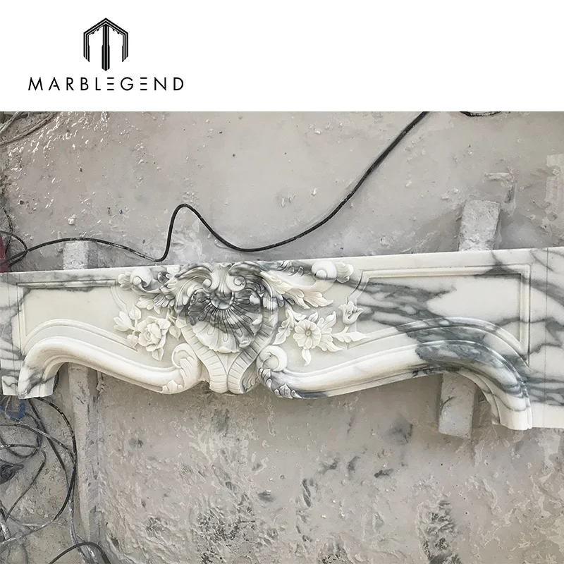 Home Indoor Decor Stone Carving Arabescato White Marble Fireplace Mantel