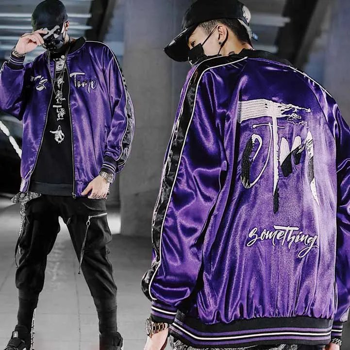 Атласная трикотажная куртка Letterman Varsity тюки на молнии с вышивкой заказ Лоскутная полосатая отделка куртка-бомбер полностью