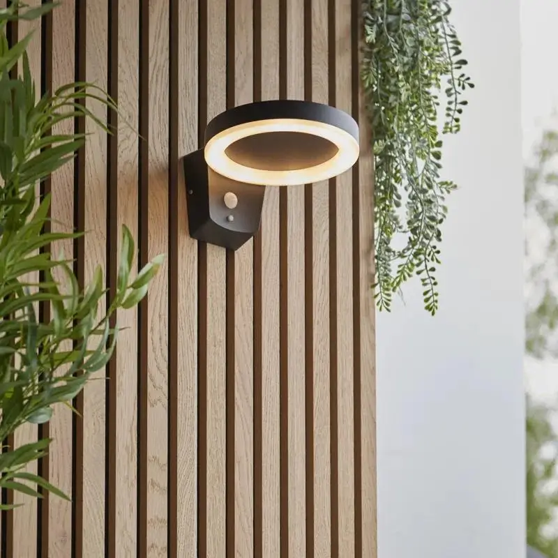 Decorative aluminum waterproof motion sensor round pc shade outdoor fence wall lights solar garden
