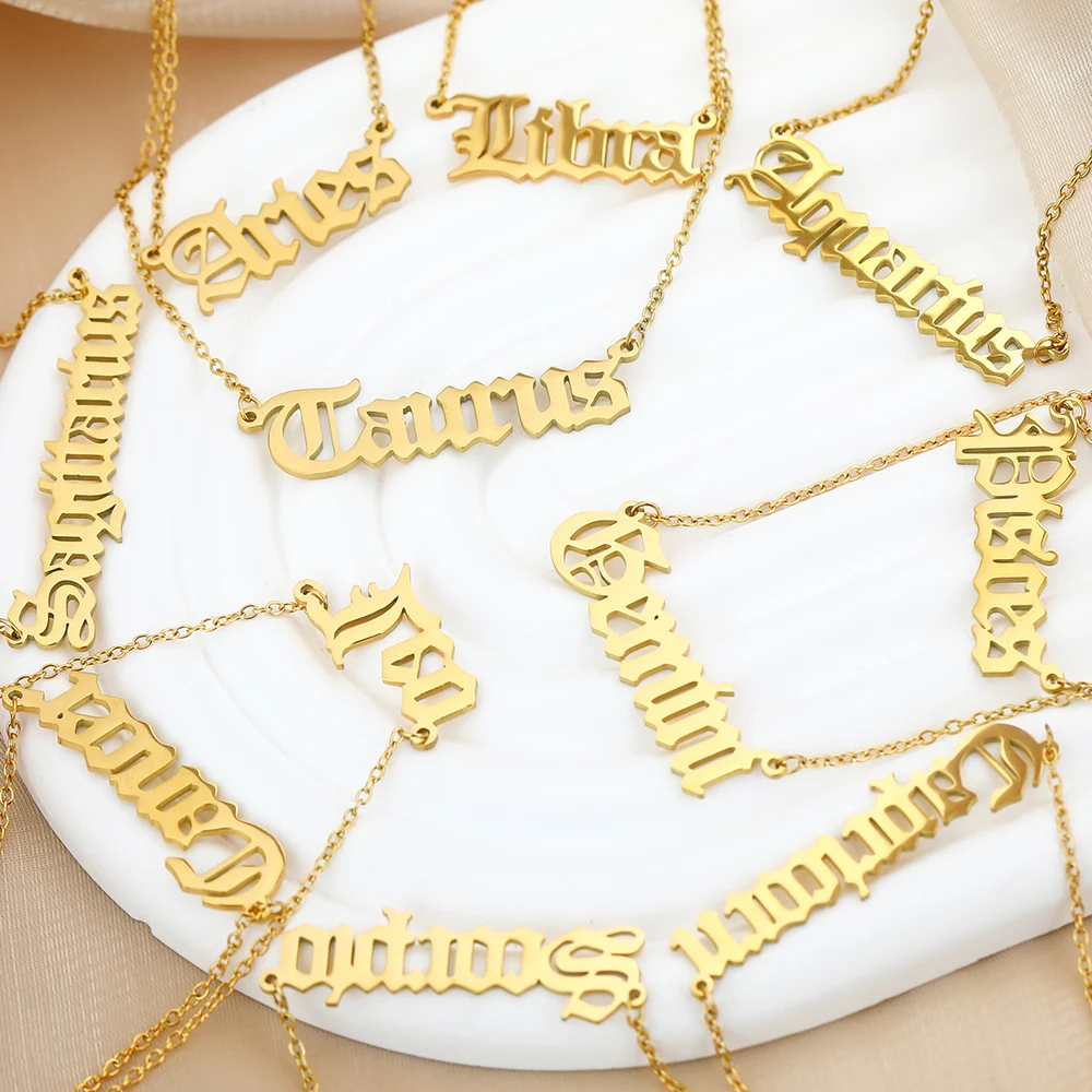 Wholesale 12 Constel Lation Astrology Horoscope Star Jewelry Gold Plated Chain Stainless Steel Zodiac Sign Pendant Necklace