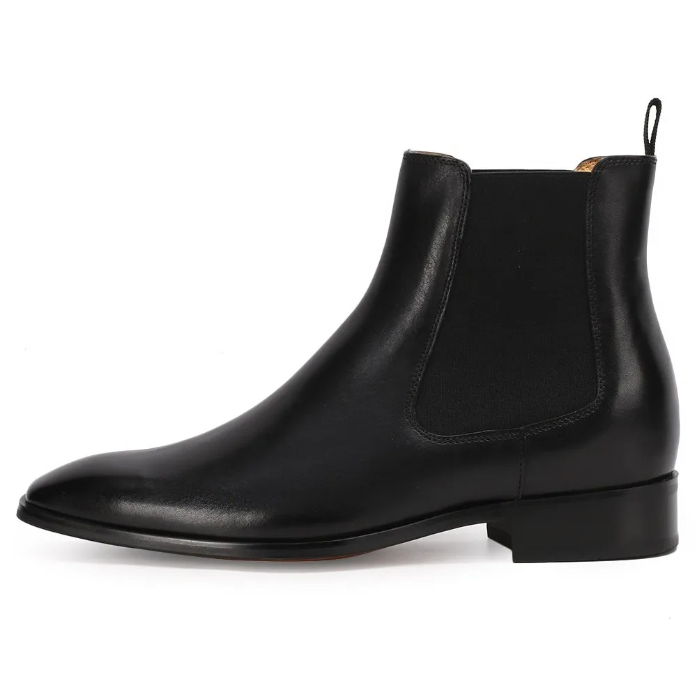 Height Increasing Chelsea Boots Black Leather Tall Men Shoes High Heel Boots For Men 7CM / 2.76 Inches