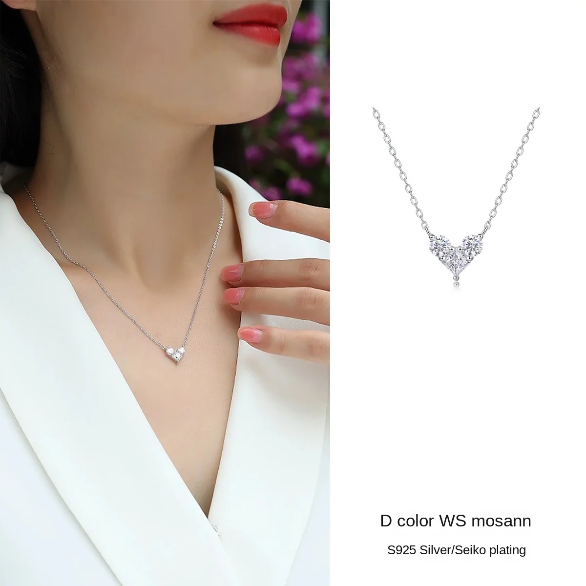 Custom vvs moissanite heart pendant necklace women wedding jewelry 925 sterling silver 3Grain gra certified moissanite necklace