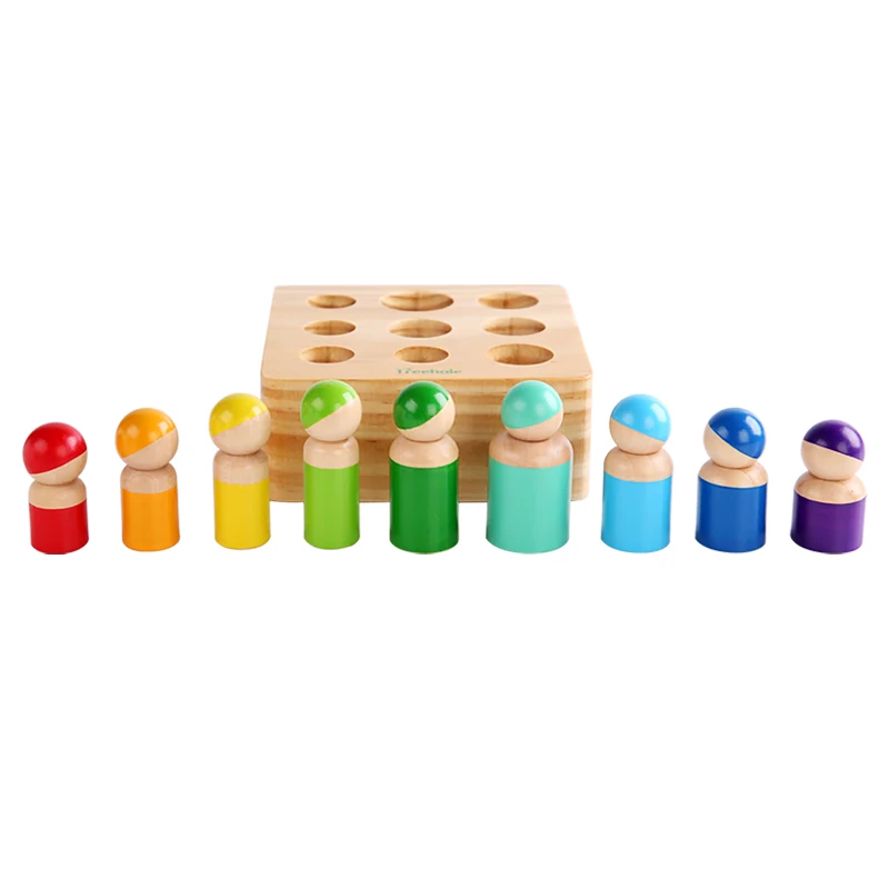 2021 Amazon Best Selling Montessori Wooden Toys Colorful Wooden Socket Villain Cylinder Play Set