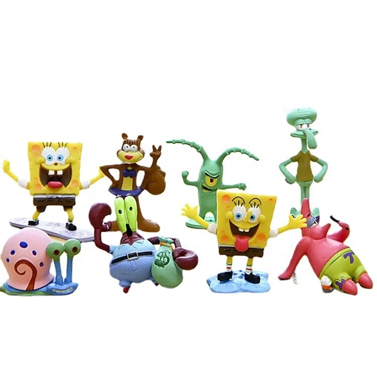 Cake Topper 8pcs/set Sponge Action Figure Model Dolls Toys Patrick Star Figurine Squidward Tentacles