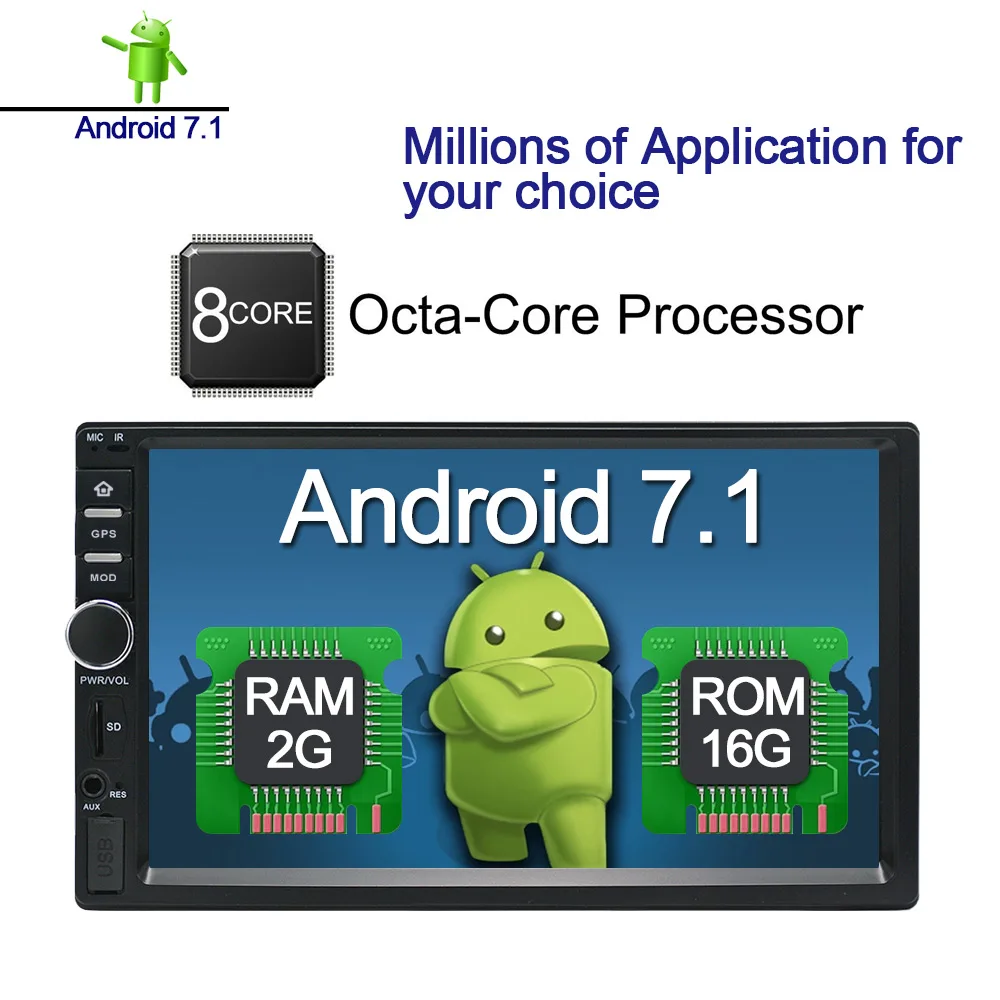 7 Inch Touch Screen High Definition 1024 x 600 pixel Android 2Din Multimedia Player GPS Navigation Car Radio