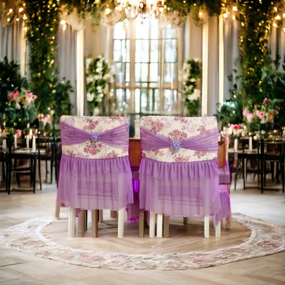 YongHo Customized Design Flower Polyester Anti-Slip Decorative Embroidered Stretch Plain Wedding Dining Banquet Chair Cover