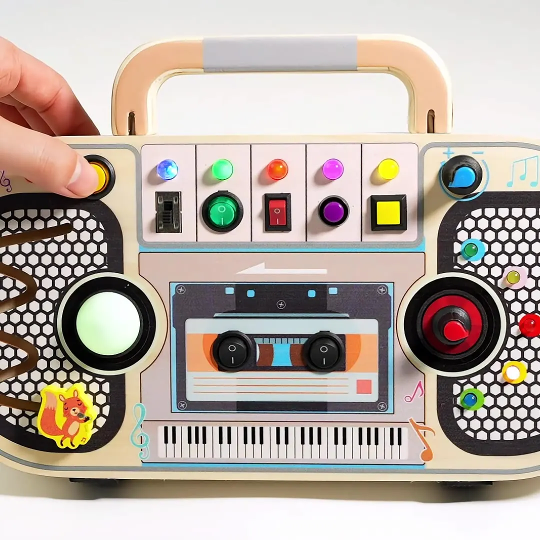 New Wood Montessori Sensory Toys with Music and LED Light Wooden Busy Board LED Voice Recorder for kids toddler