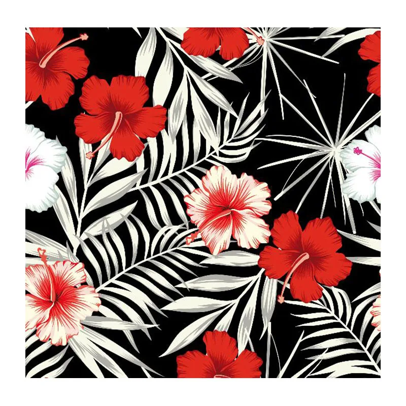 Hot sell vibrant hibiscus flowers customize digital printing cotton and spandex fabric breathable for clothing
