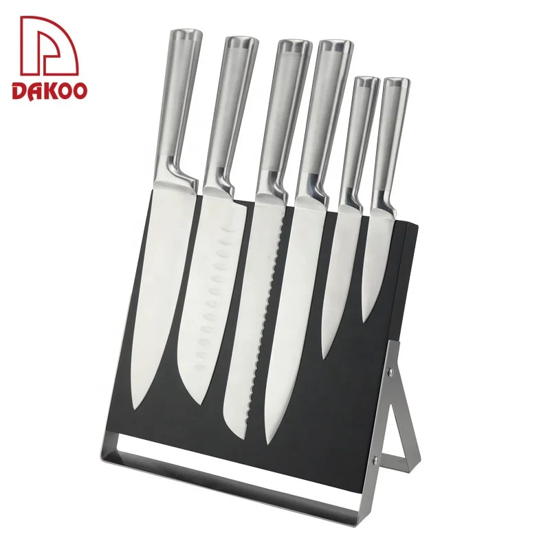 Stainless Steel 6 Pcs Kitchen Knives durable Knife Set with Magnetic Wooden Block
