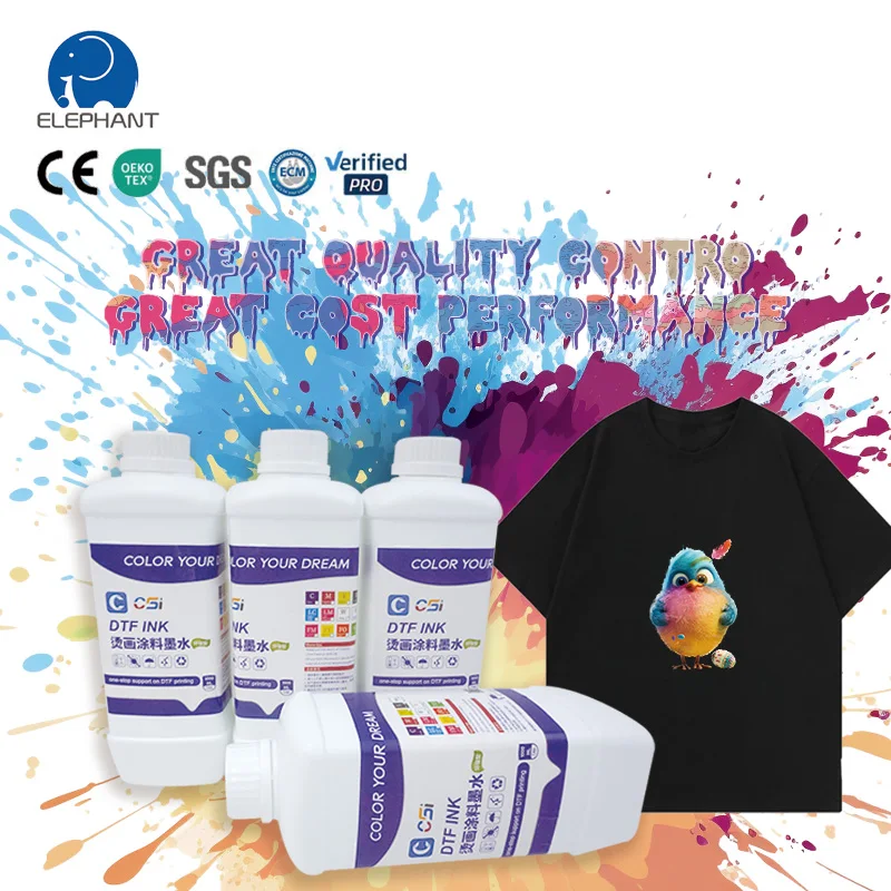 Direct to Film Printer Pigment Ink High Fluidity 1 Liter DTF Ink for Textile Printing 5 Color CMYK and White
