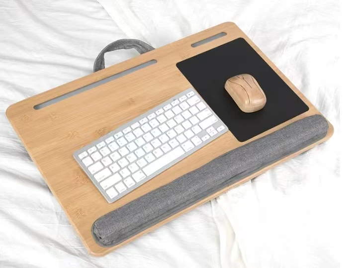 Bamboo Top Lap Desk With Pillow for Laptop Built in Slot for Tablet or Phone,Lap Pad for Working, Reading, Writing, Lap Board