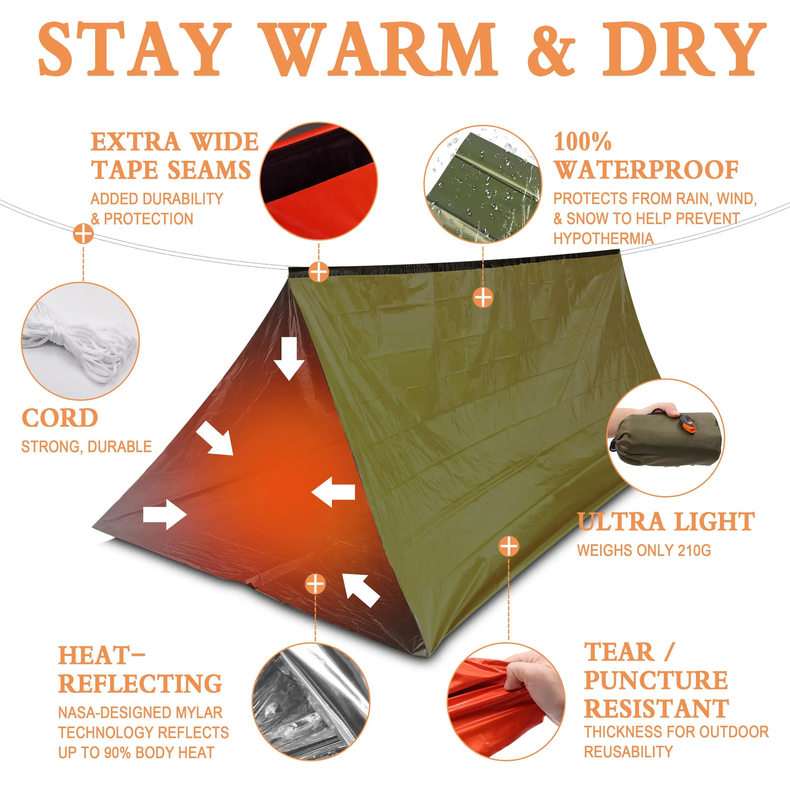 Portable Waterproof Emergency Survival Shelter Sleeping Bag Tube Tent 2 Person Tube Tent Survival Shelter