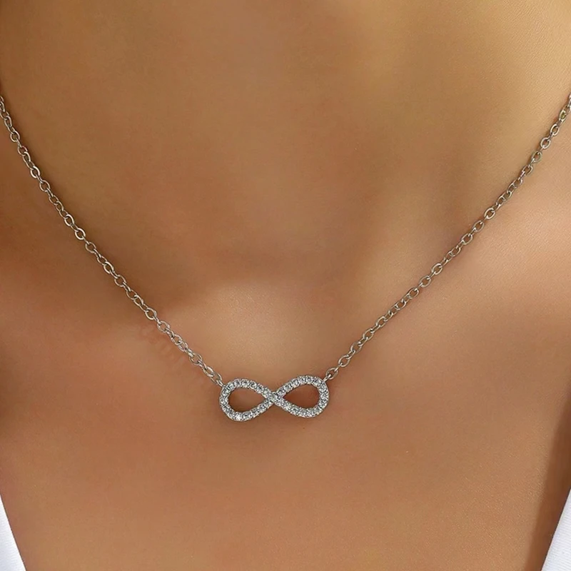 14K Gold Plated 925 Sterling Silver Infinity Pendant Fashion Jewelry Necklace Zircon Infinity Symbol Necklace