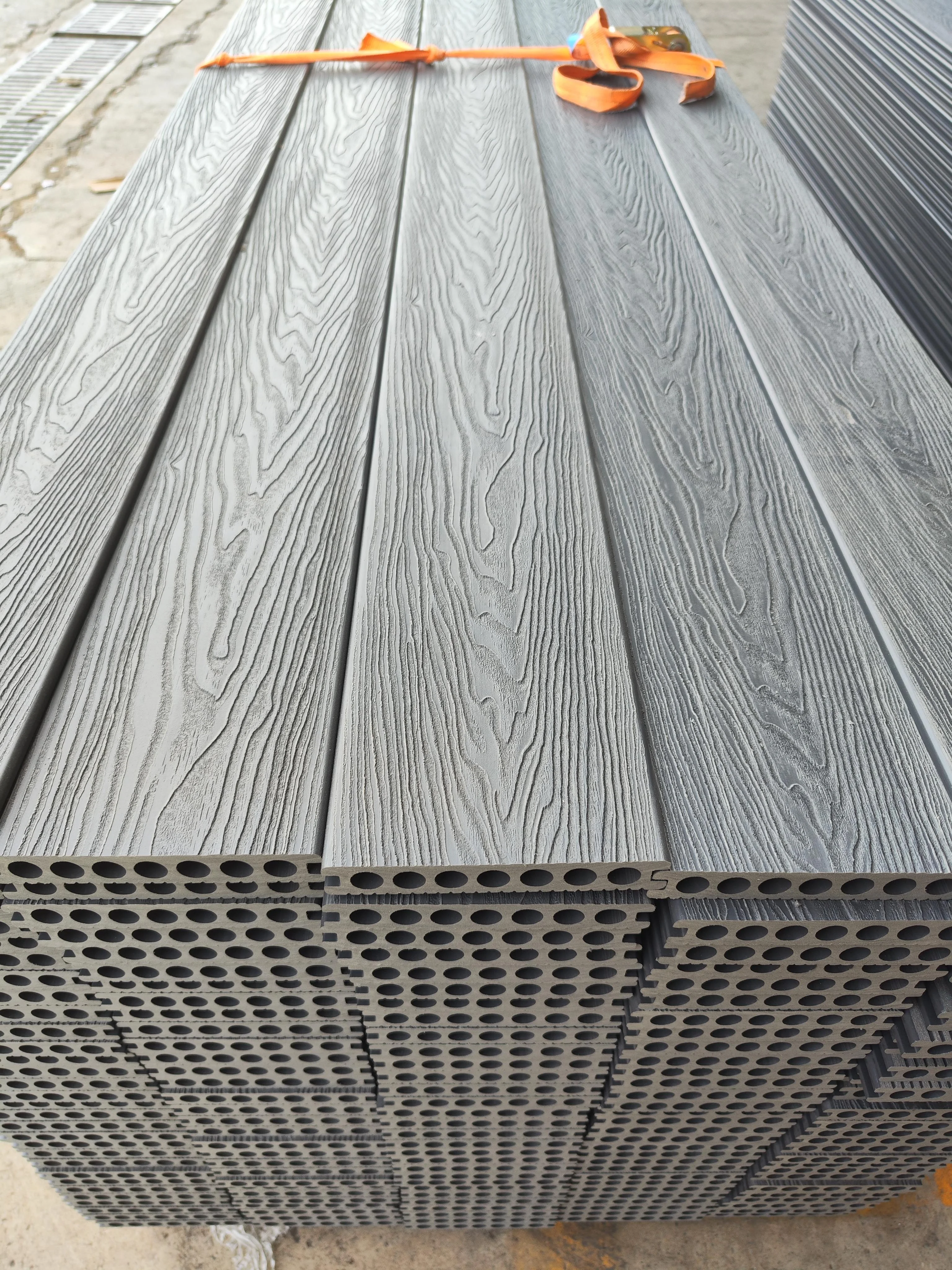 WPC composite 3D Deep embossing round Hollow teak Decking flooring Outdoor exterior composite floor