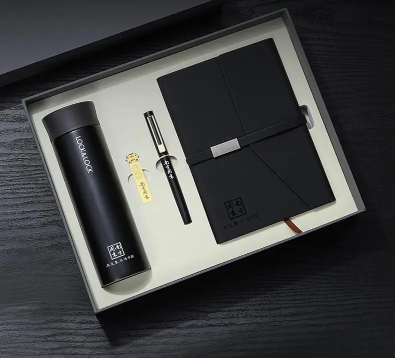 2025 New Business Gifts Custom Logo A5 Notebook Set Buckle Thermos Cup Metal Signature Pen Exquisite Hand Gift Company Annual