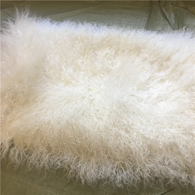 Natural White Beige Haired Long Rugs Tibetan Lamb Fur 60 X 120cm