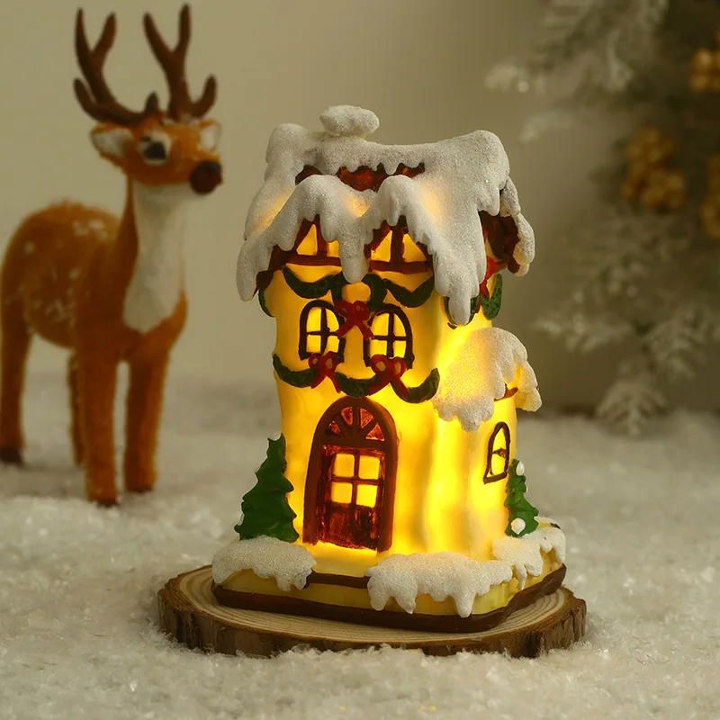 Christmas Decorations Christmas Light Up Resin Snowroof Village LED Light House Christmas Micro Landscape Decoration