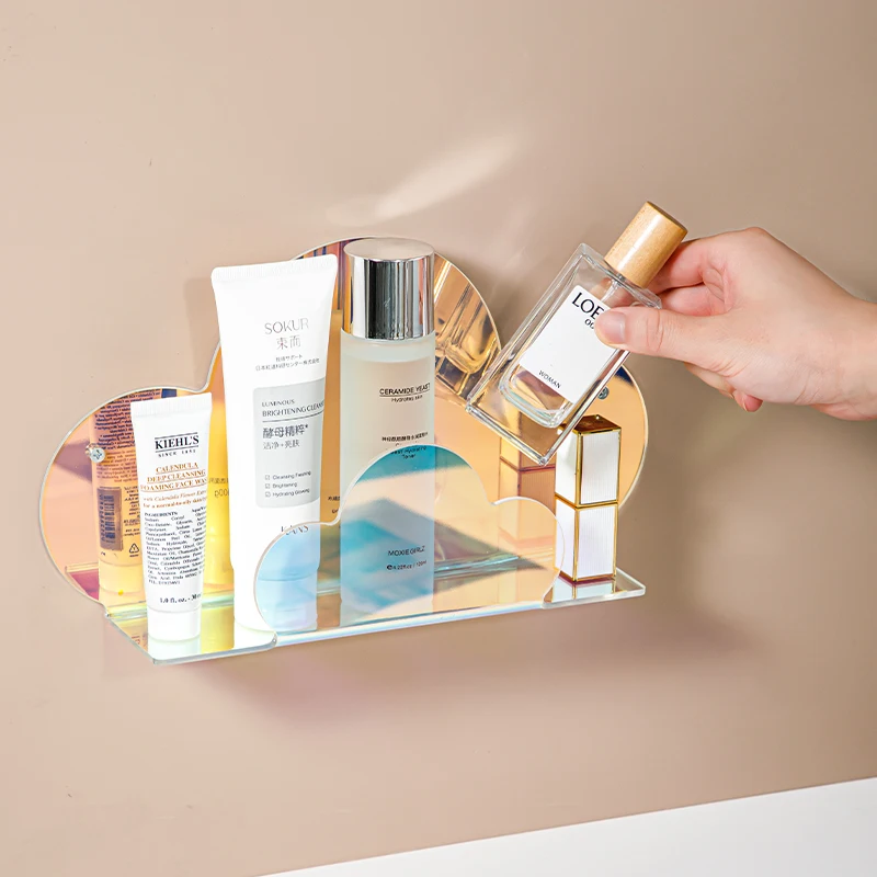 Iridescent 2pcs Cloud Storage Rack Acrylic Shelves Home Decoration Modern Wall Mountable Floating Shelf