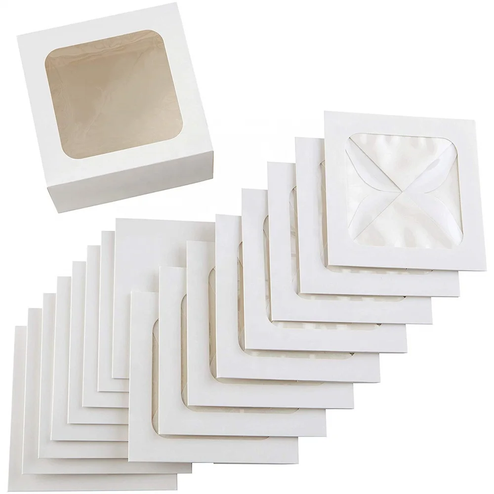 Custom White Bakery Box Paper 8 inch Treat Boxes with Windows Party Treat Boxes