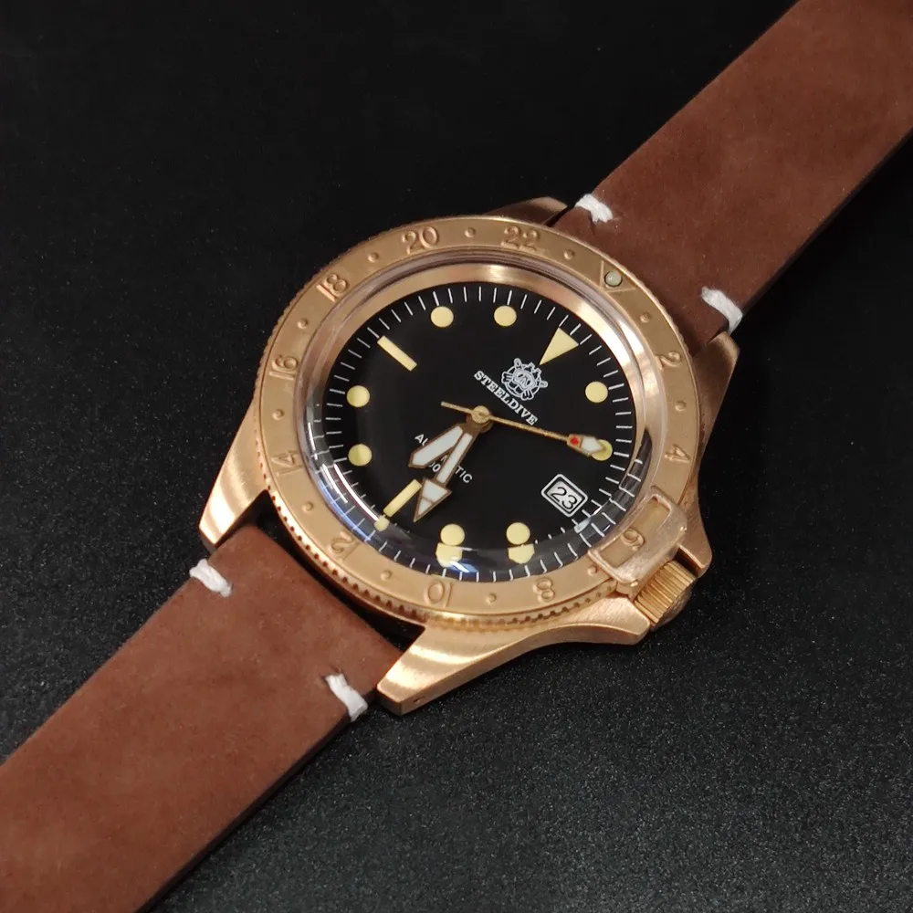 Мужские автоматические часы Steeldive SD1966S с бронзовым погружением C3 зеленый светящийся NH35 200 м водонепроницаемый сапфировое стекло Новинка 2021