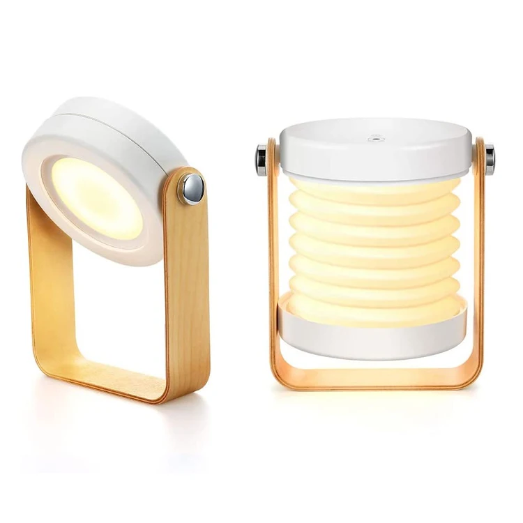 Wood Handle Desk Lamp Baby Safe  Battery Powered Retractable Lantern Lamp Foldable Night Light portable Folding  Table Lamp