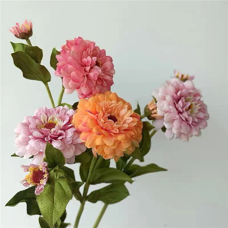 Mexico Zinnia Flower Single Stem Artificial Dahlias for Home Decoration Melaleuca Chrysanthemum Florists
