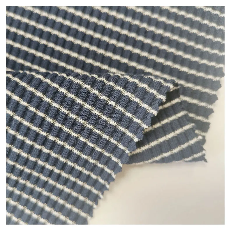 Rib fabric 94%cotton 6%polyester yarn dyed recycled stripe knitted stretch rib fabric for sweater