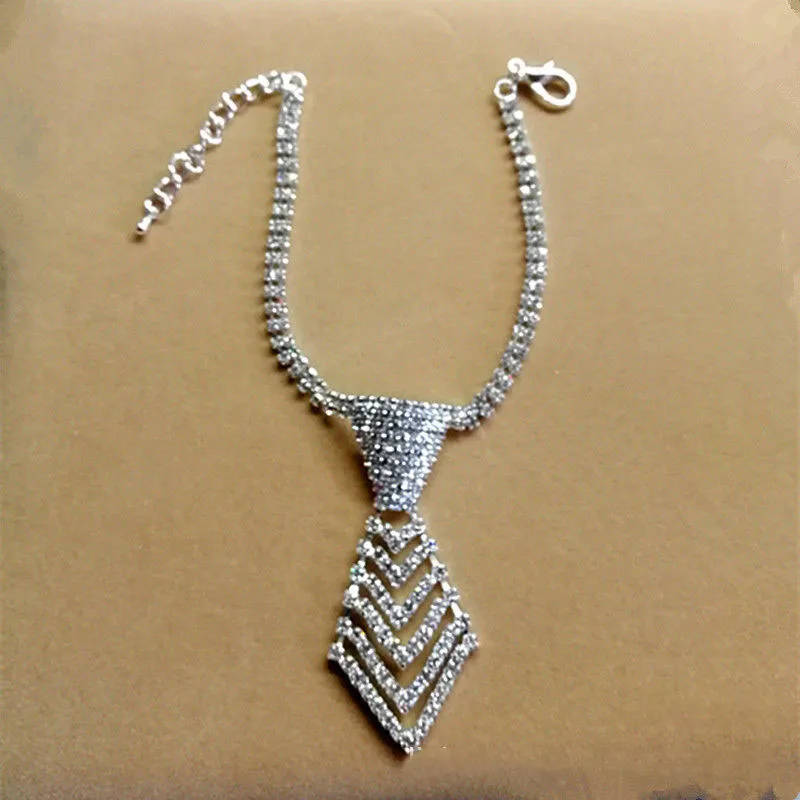 Wholesale Factory Price New Fashion Low Cost Sexy Rhinestone Necktie Choker Women Necklace Crystal Beads Neck Tie