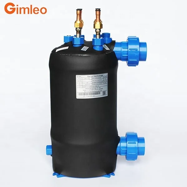 PVC shell titanium spiral tube coil heat exchanger condenser evaporator for swimming pool heat pump heater seafood seawater aqua