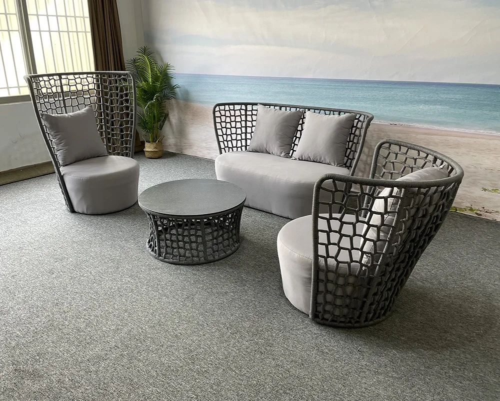 Foshan supplier Italian style high quality hilton hotel weaving rope sofa set garden fairy aluminum Rope Outdoor Sofa