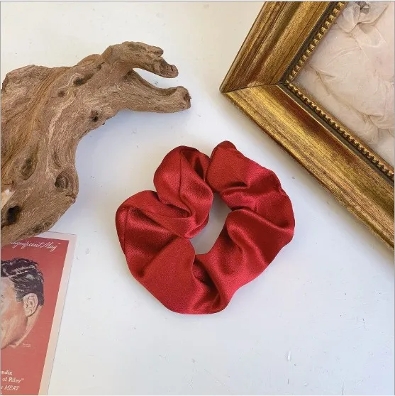 Style shan guang rong Satin Solid Color Intestine Hairband Hot Selling Large Intestine Ring Up-do Meatball Head Released Circle