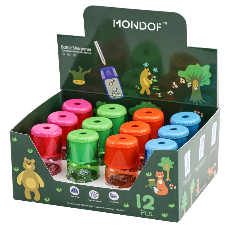 Wholesale Multi Color Cartoon Manual Rotary Pencil Sharpener with Transparent Tape Cap Four-Color for Elementary School Students