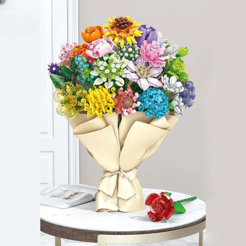 valentine days gift legos of botanical plants and flowers assembly building blocks set lego flowers bouquet