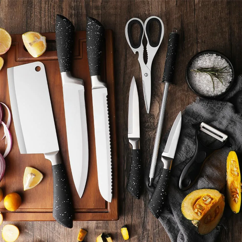 swiss line 9pcs stainless steel kitchen knife block set with hollow handle