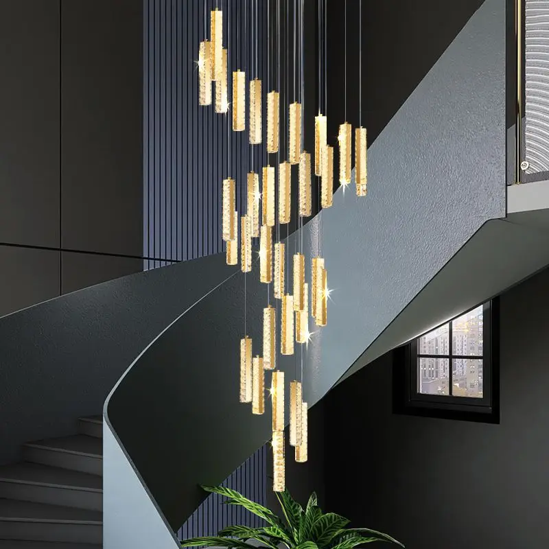 New Arrival Dimmable Luxury Staircase Hanging Lighting  Decorative Led Ceiling Lamp For Living Room Circle Chandeliers & Pendant