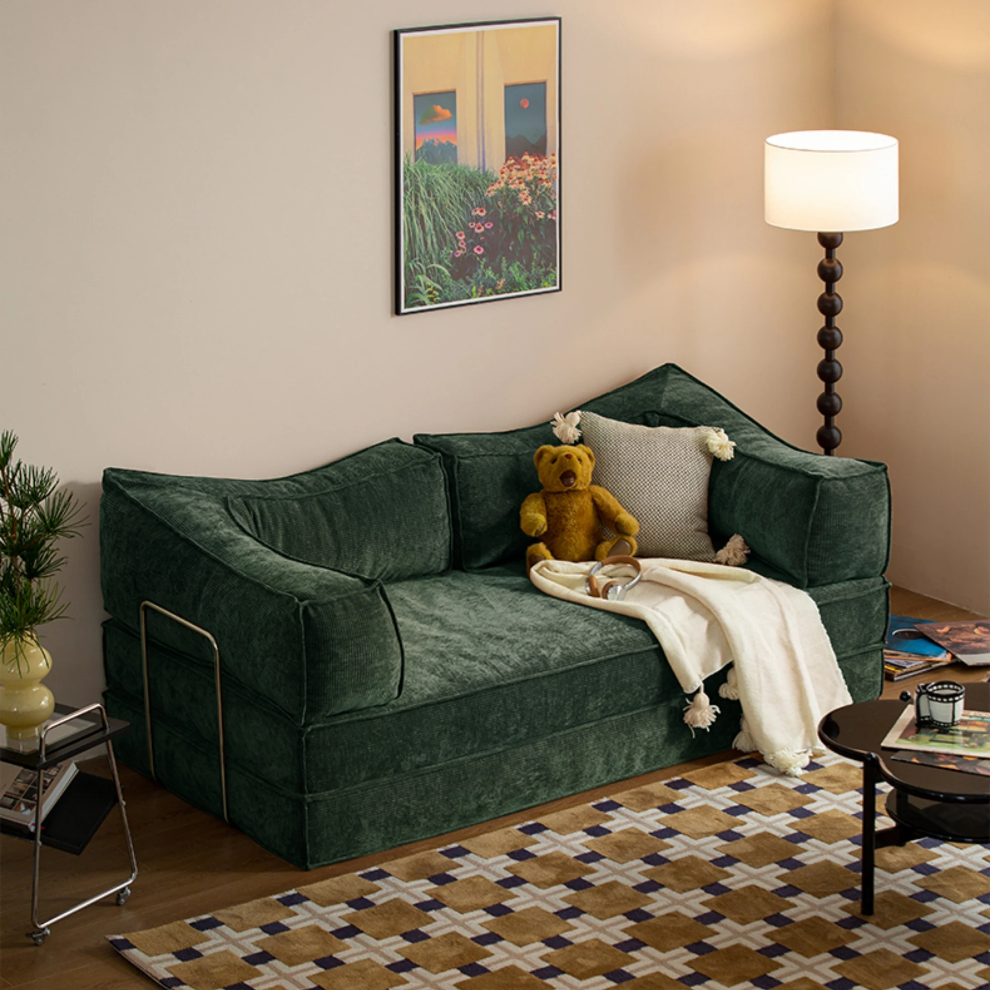 Space Saving Foldable Sponge Sofa Cum Bed Nordic Vacuum Packing Compression Sofa Set Corduroy Fabric Compressed Sofa Furniture