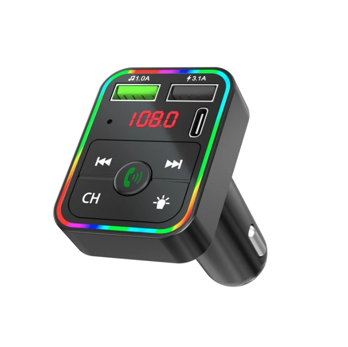 F2 автомобильный BT FM передатчик красочная светодиодная подсветка Handsfree type C PD MP3-плеер комплект зарядное устройство