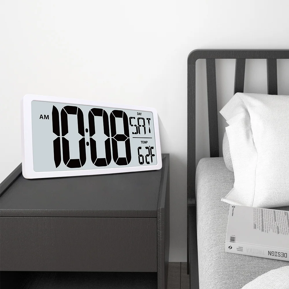 Multi-Function Digital LED Wall Atomic Clock with Moving Alarm Temperature Calendar Display Power Saving for Bedroom Use