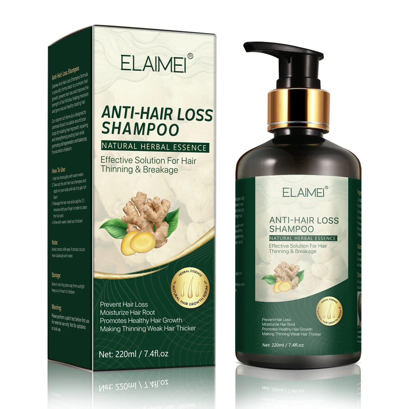 Ginger Hair Regrowth Shampoo for Women & Men Anti-Hair Loss Scalp Care Cream Treats Dry Flaky Scalp